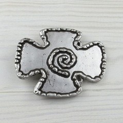 Medieval Style Metal Cross Belt Buckle with Spiral Motif V. Antique Silver