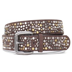 CHXRRPGC Rivet Studded Belt for Men, 40 (Fit Waist 37&Prime;-40&Prime;), Coffee-golden