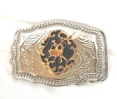 Belt Buckle Dancing Couple Made in the USA Embossed Black/Silver/Gold tone