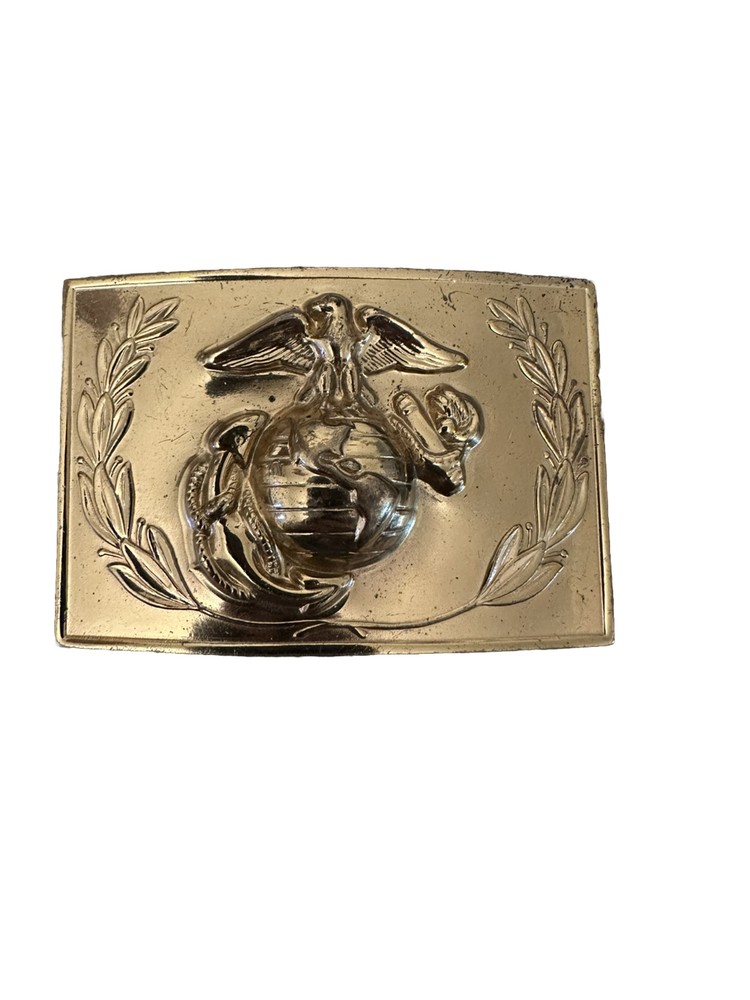 USMC US Marine Corps Belt Buckle Gold Tone Rectangle 3&Prime; x 2&Prime; Military