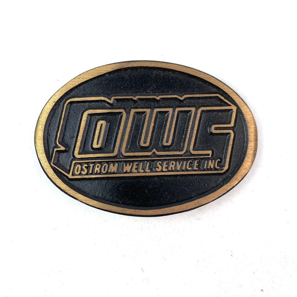 OWS Ostrom Well Service Belt Buckle Black Solid Brass DynaBuckle