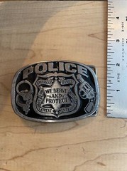 Police America Finest Law Enforcement We Serve and Protect Belt Buckle 1988 USA