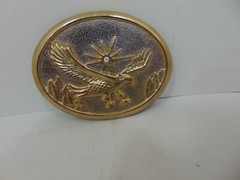 Flying Eagle Gold Tone Belt Buckle Sun Burst Diamond Cut Center & Rhinestone 3D