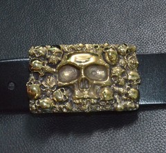 Handmade, Solid Brass Casting Human Skull Square Belt Buckle Punk Personal Gift