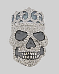 Skull Belt Buckle Silver Crown Metal Halloween Pirate Costume Bling Rhinestones