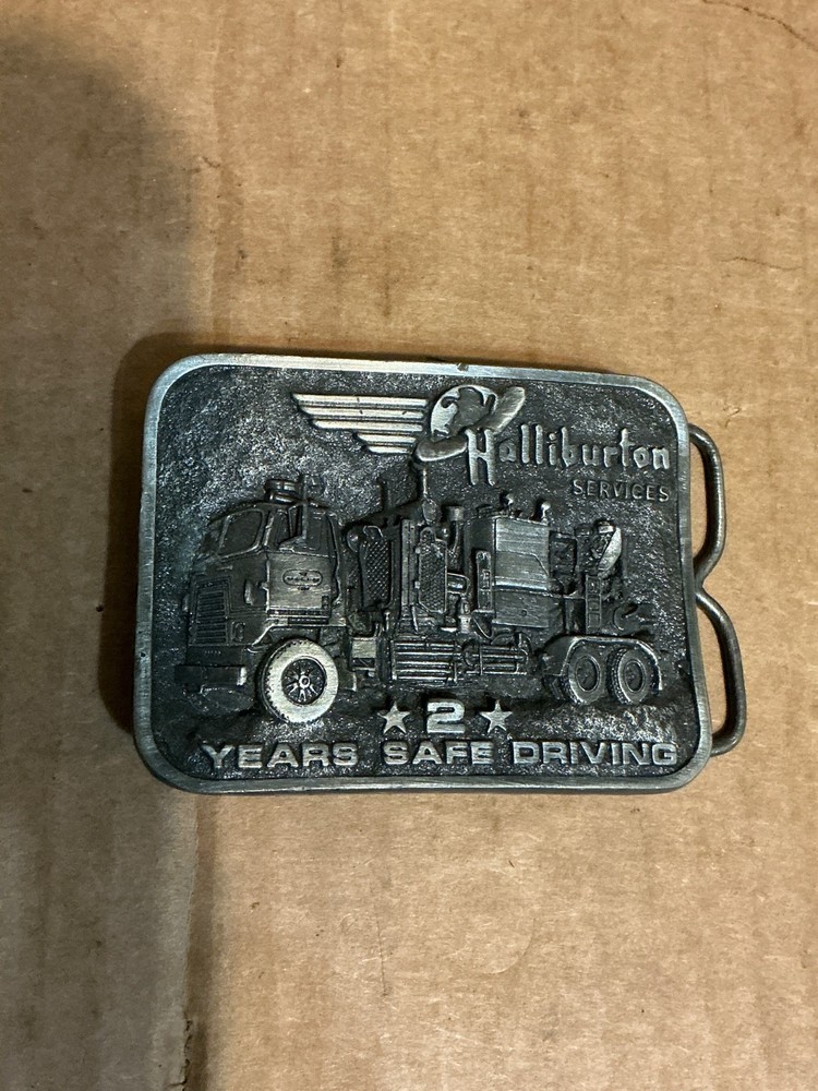 Used Metal Alloy Halliburton 2 Years Safe Driving Belt Buckle