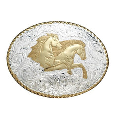 Crumrine® Unisex Oval Rope Edge Running Horses Belt Buckle C01561