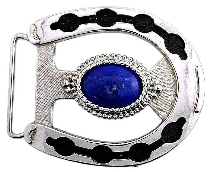 Natural Afghanistan Lapis Oval 30×22 Cab Horseshoe Western Belt Buckle EPBB175