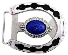 Natural Afghanistan Lapis Oval 30×22 Cab Horseshoe Western Belt Buckle EPBB175