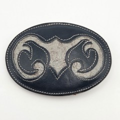 Vintage Tony Lama Navy Blue & Gray Antelope Skin Belt Buckle Made In USA
