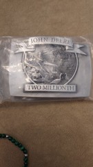 Vintage 1992 belt buckle JOHN DEERE Two Millionth TRACTOR lawn mower Pewter