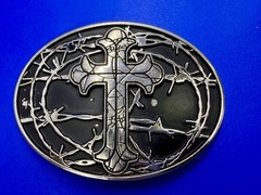 Iron Cross Barbed Wire Religious Gothic Punk Bikers Chrome Brand Belt Buckle