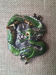 Green Enamel Chinese Dragon Belt Buckle 3D Fantasy Mythical Novelty