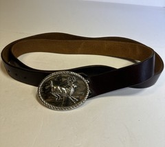 Nocona Belt Buckle Camo Deer Rope Leaping White Tail With 54” Leather Belt