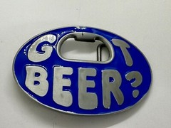 Got Beer Novelty Blue Enameled Funny Bar Pick Up Belt Buckle With Bottle Opener