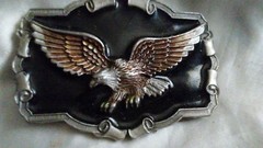 VINTAGE EAGLE BUCKLE SILVER TONE WITH BLACK ENAMEL
