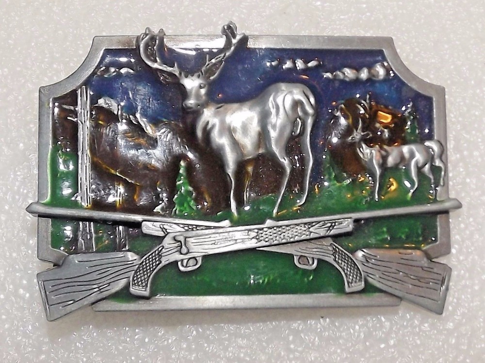 Belt Buckle Men Deer Hunting Wildlife Rifle Buck Metal – 3.25&Prime; x 2.25&Prime;