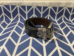 Fossil Key Silver Buckle Mens Leather Large Black Brown Reversible Belt L Large
