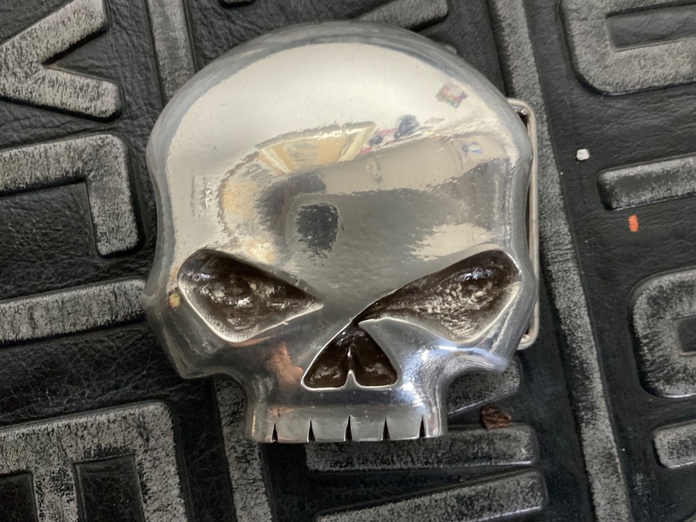 Iconic,Harley-Davidson Willie G skull belt buckle. Silver plaited.#HDMBU10080.