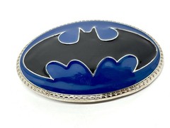 Large Batman Belt Buckle Chrome Black Blue Comic Superhero Statement Buckle