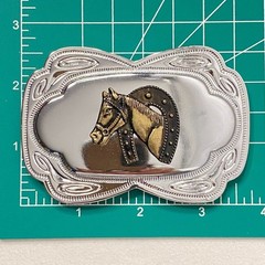 Bronze Horse And Horseshoe Embossed Silver Tone Belt Buckle Western