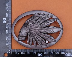 Heavy Duty Gunmetal Southeast Tribal Indian Chief Head Leather Belt Buckle
