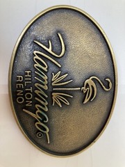 Brass Colored Metal “Flamingo” Hilton Reno 3” Belt Buckle