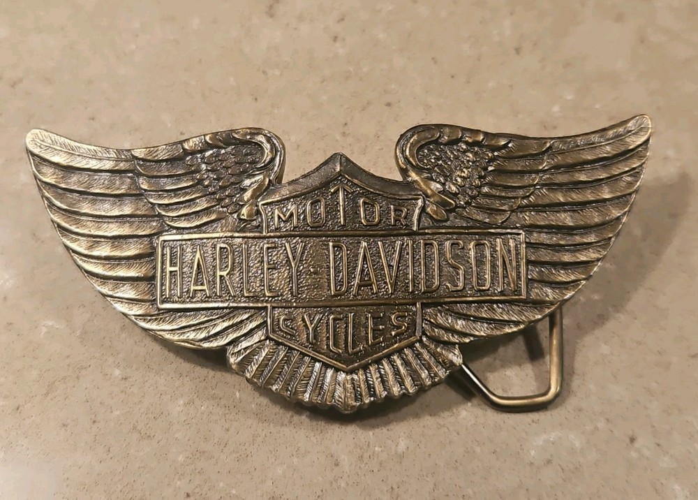 Vintage Harley Davidson Brass Belt Buckle From Lewis Buckles of Chicago Winged