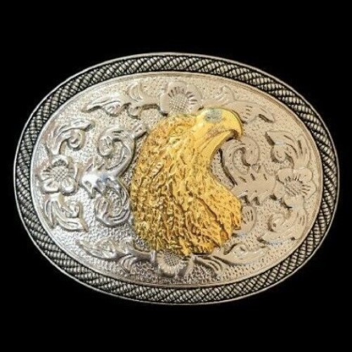Western Flower Pattern Eagle Head Metal Belt Buckle