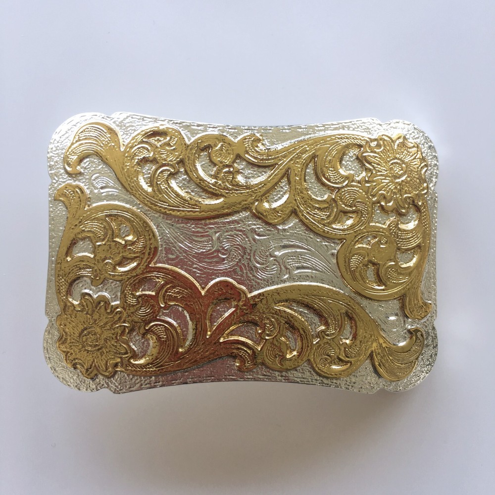 Double Plated Color Western Flower Cowboy Cowgirl Solid Brass Belt Buckle