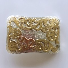 Double Plated Color Western Flower Cowboy Cowgirl Solid Brass Belt Buckle