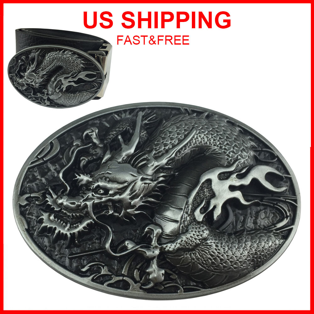 Antique Silvery Dragon Belt Buckle Western Cowboy Performance Belt Buckle US