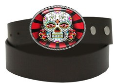 Day of the Dead Belt Buckle – Sugar Skull Rays Handmade Silver Buckle – 61