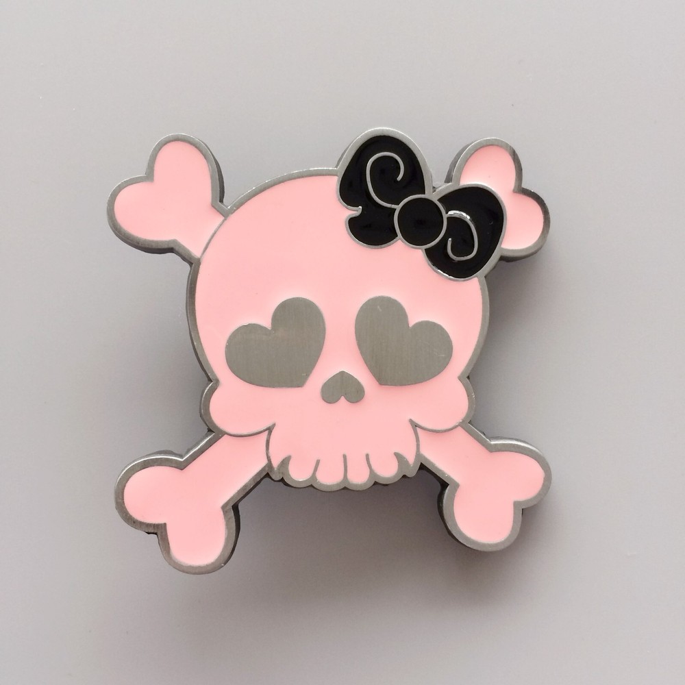 Vintage Pink Enamel Punk Rock Emo Tattoo Skull Girl Wedding Belt Buckle
