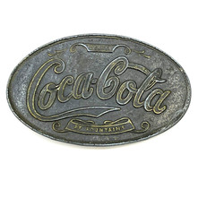 Coca-Cola Brass Oval Belt Buckle 4&Prime; x 2-1/2&Prime; Says: « 5 cents, at Fountains »