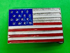 United States American Flag Stars Silver Striped Enamel Patriotic Belt Buckle