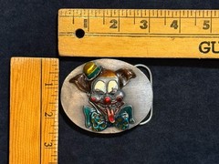 Vtg 90s Creepy circus clown belt buckle Bergamot Grunge Punk Rock USA Colorful