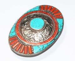 Tibetan Turquoise Red Coral Handmade Gemstone Nepali belt buckle Nepali Stone