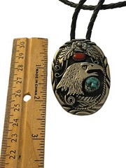 SSI Silver Turquoise Coral American Eagle Feathers Flower Belt Buckle & Bolo Tie