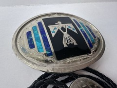 Johnson & Held Ltd. Thunderbird Inlay Western Belt Buckle & Bolo Tie Set, Silver