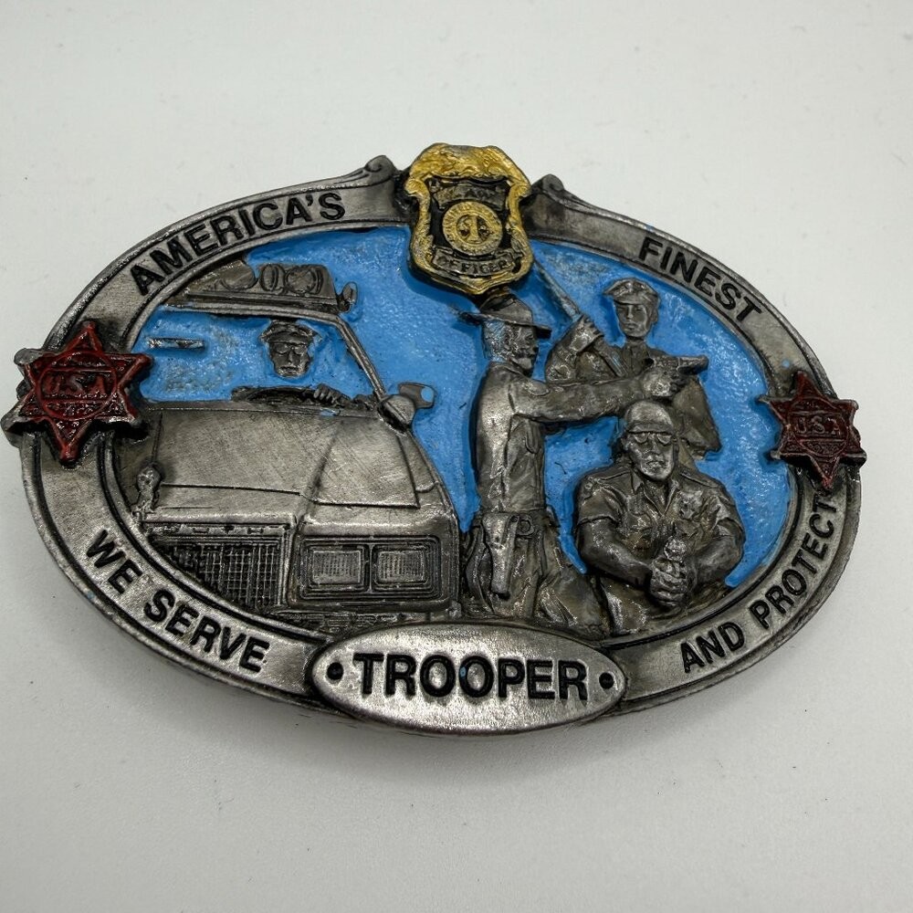 America&rsquo;s Finest Trooper Multi-Color Pewter Belt Buckle
