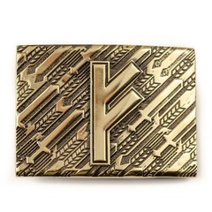 Fehu runic brass belt buckle, Feoh Wealth Rune Seltic Old Norse Scandinavian