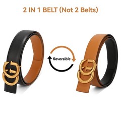 Mens & Womens Reversible Leather Belt with Gold 125CM(Waist38 »~44 »), Black