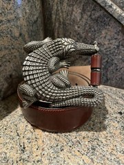Huge Kieselstein-Cord Sterling Alligator Buckle With Brown Calfskin Belt Size 2
