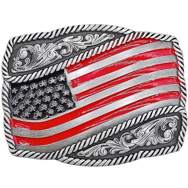 USA Flag Patriotic Belt Buckle American Floral Design Western Country Cowboy