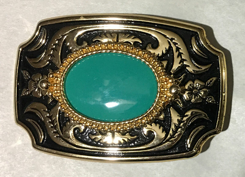 Reconstitute Turquoise Stone Western Cowboy Cowgirl Gold Plated Belt Buckle USA