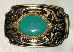 Reconstitute Turquoise Stone Western Cowboy Cowgirl Gold Plated Belt Buckle USA