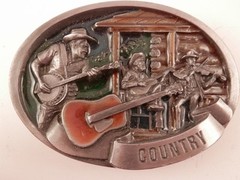Vintage Country Pickers 1986 C & J inc Belt Buckle Enamel Guitar Players #1446