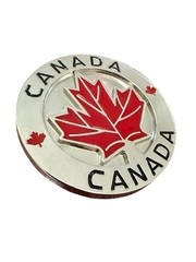 Vintage Canadian Flag Round Belt Buckle Maple Leaf Chrome Red Black Canada Day