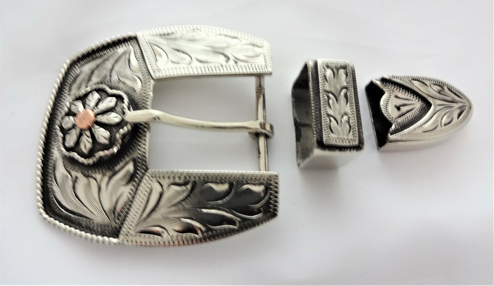 Sunrise Antique 3 Piece Belt Buckle Loop Tip Hansen Western Silver Plate Sizes